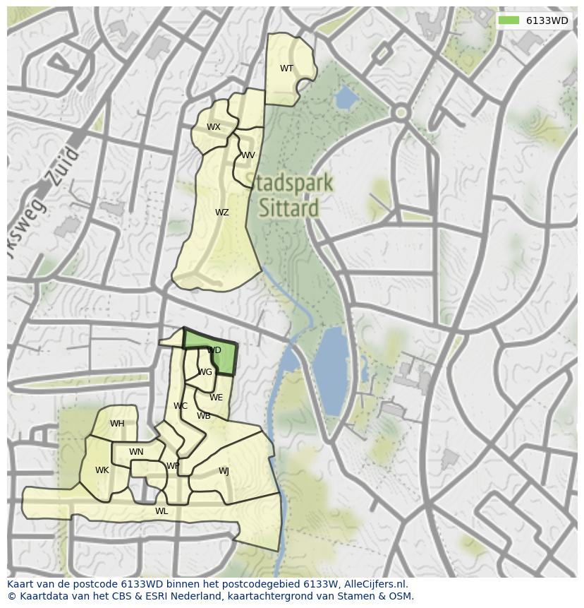 Afbeelding van het postcodegebied 6133 WD op de kaart.