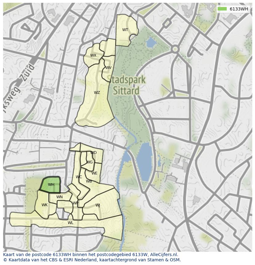 Afbeelding van het postcodegebied 6133 WH op de kaart.