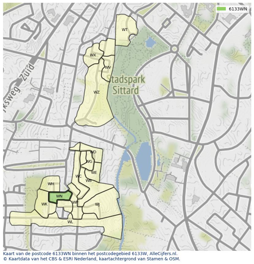Afbeelding van het postcodegebied 6133 WN op de kaart.