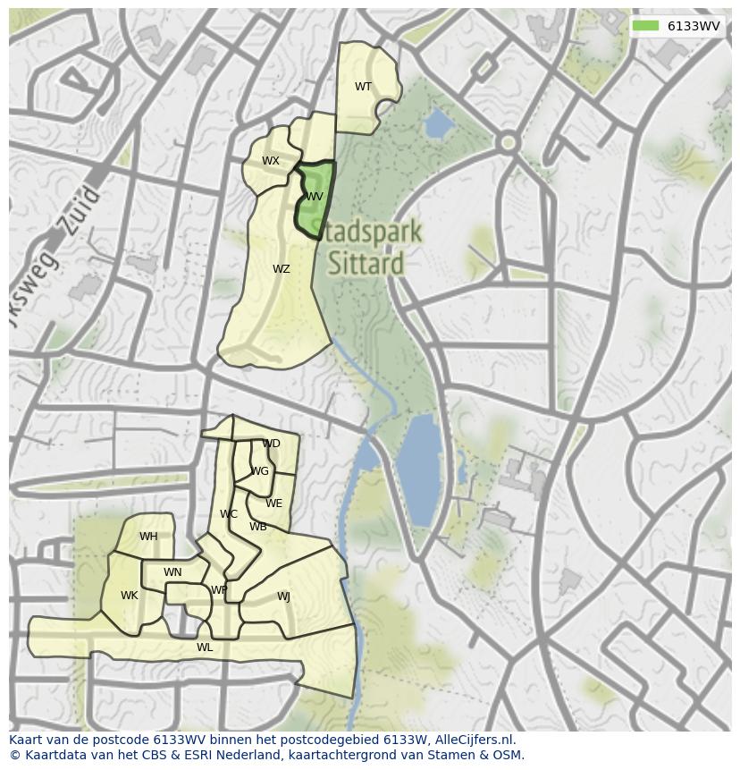 Afbeelding van het postcodegebied 6133 WV op de kaart.