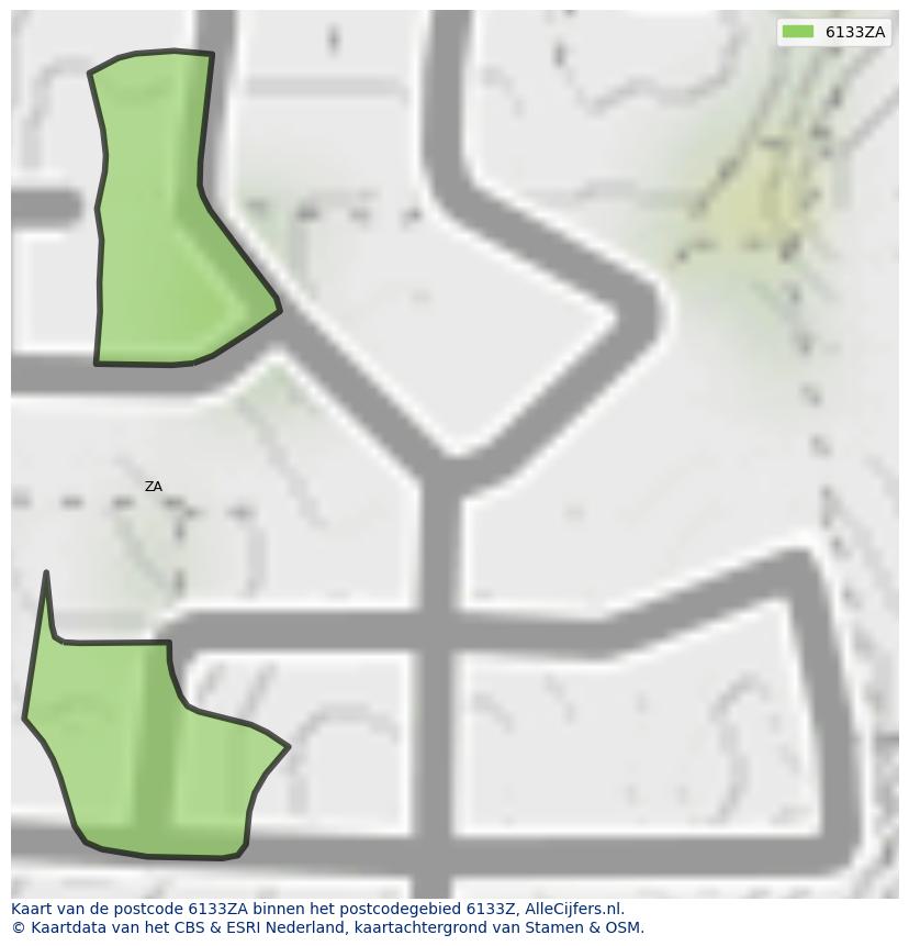 Afbeelding van het postcodegebied 6133 ZA op de kaart.
