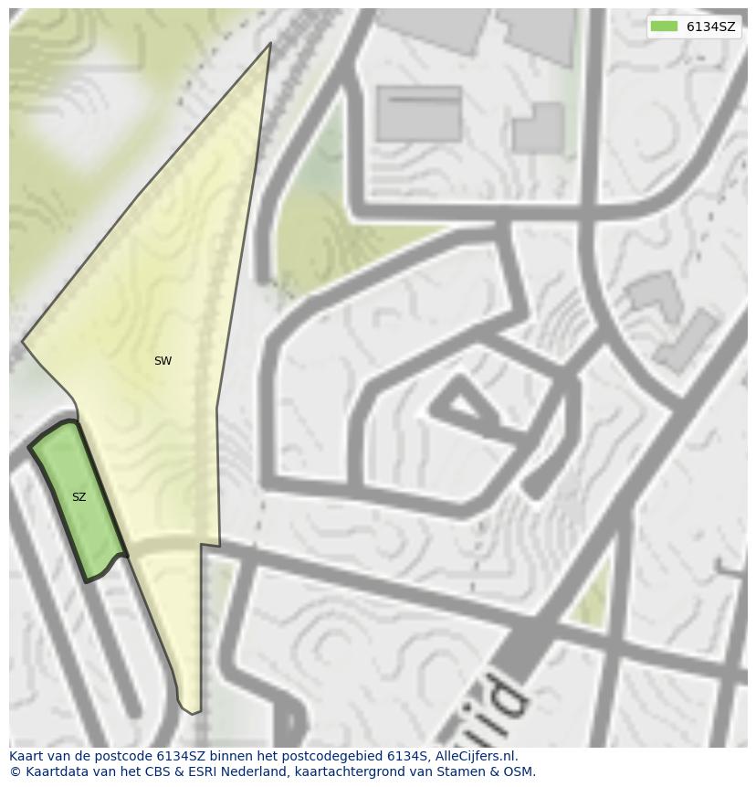 Afbeelding van het postcodegebied 6134 SZ op de kaart.