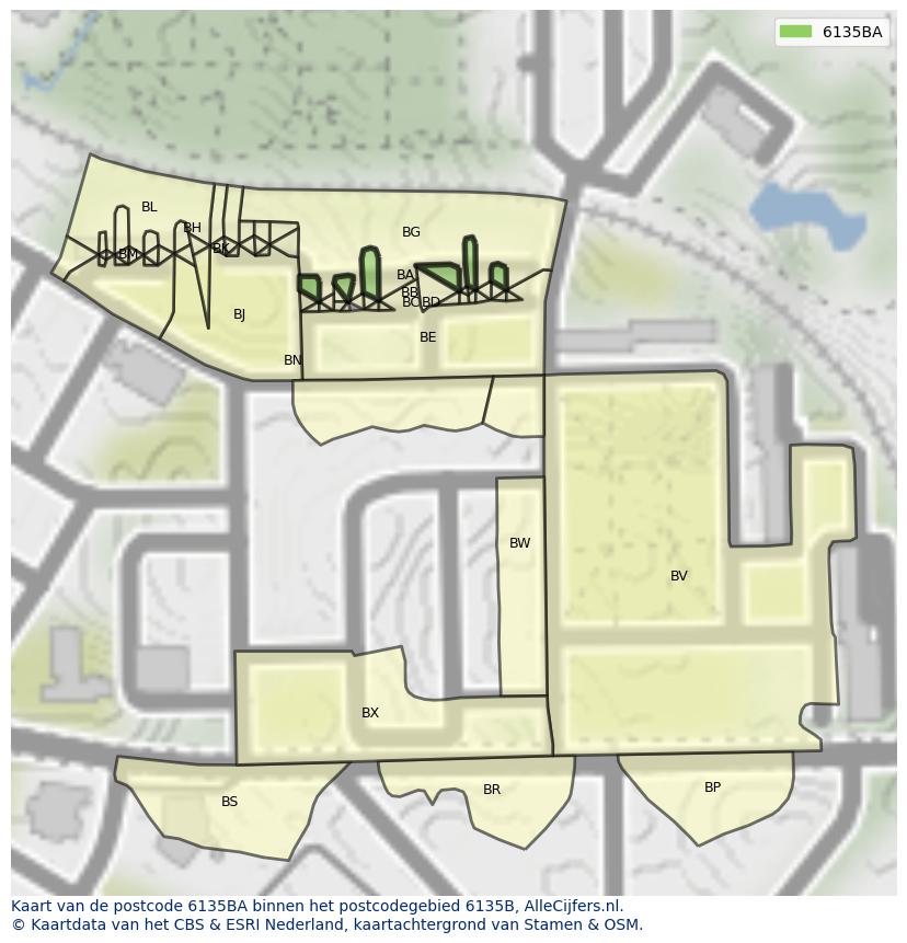 Afbeelding van het postcodegebied 6135 BA op de kaart.