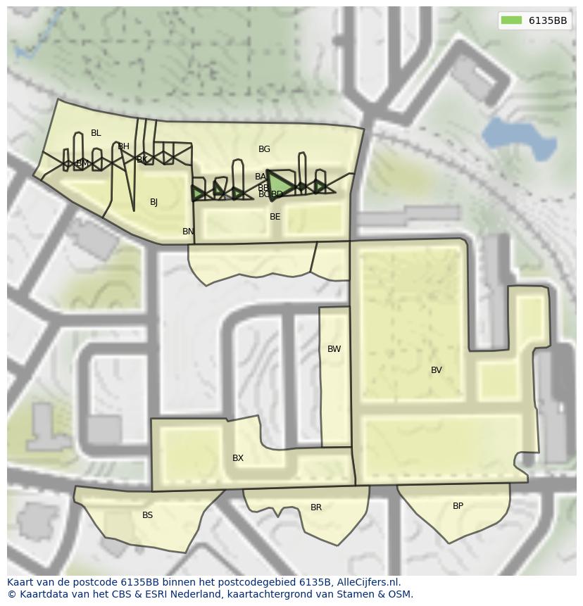 Afbeelding van het postcodegebied 6135 BB op de kaart.
