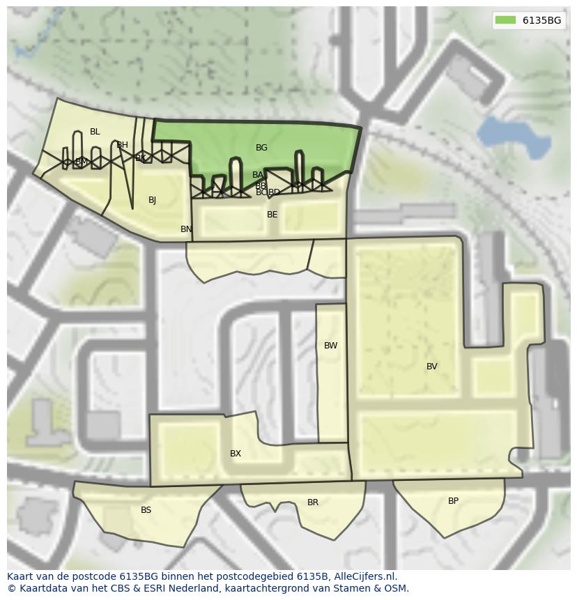 Afbeelding van het postcodegebied 6135 BG op de kaart.