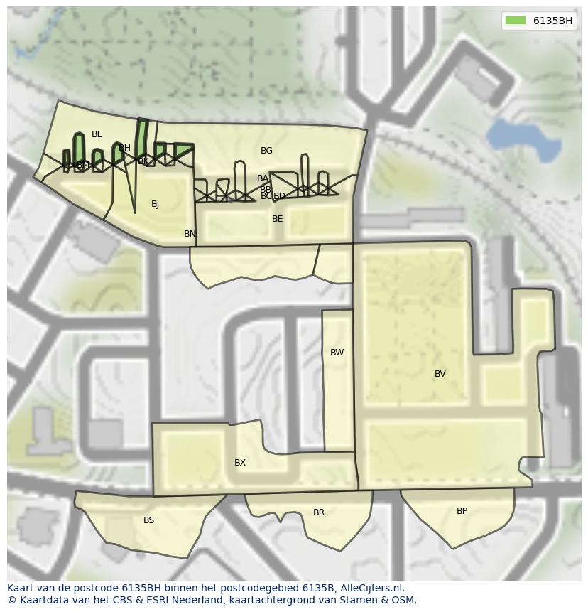 Afbeelding van het postcodegebied 6135 BH op de kaart.