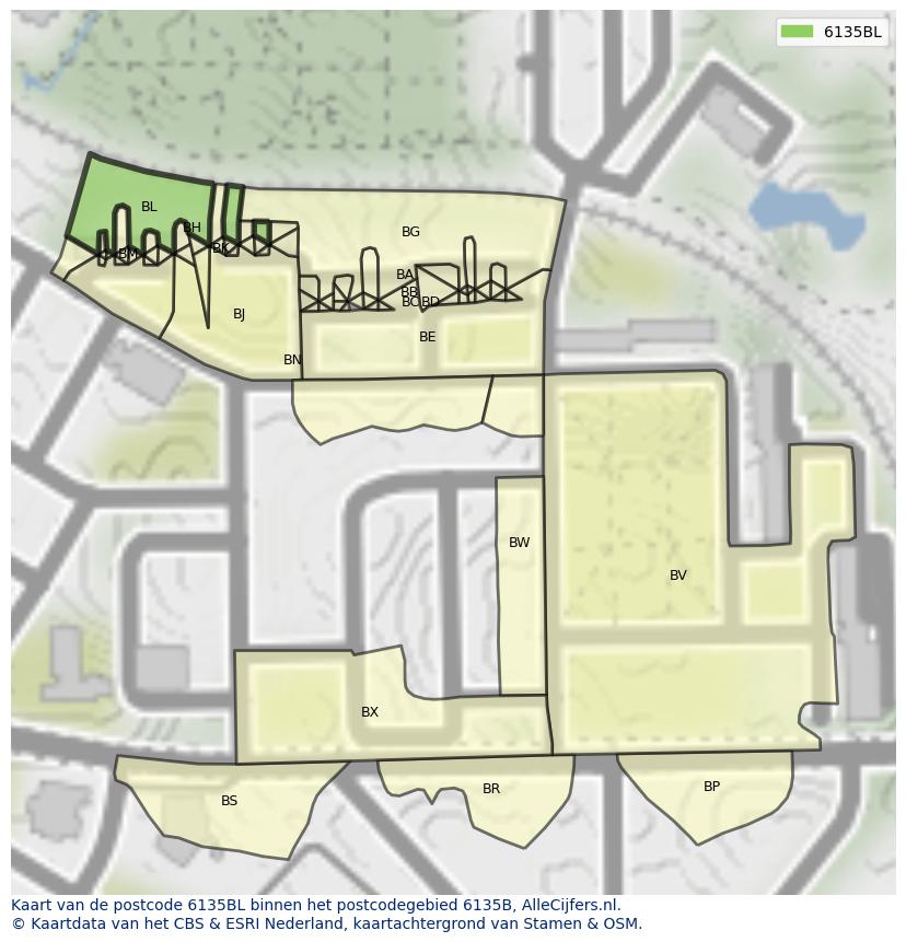 Afbeelding van het postcodegebied 6135 BL op de kaart.