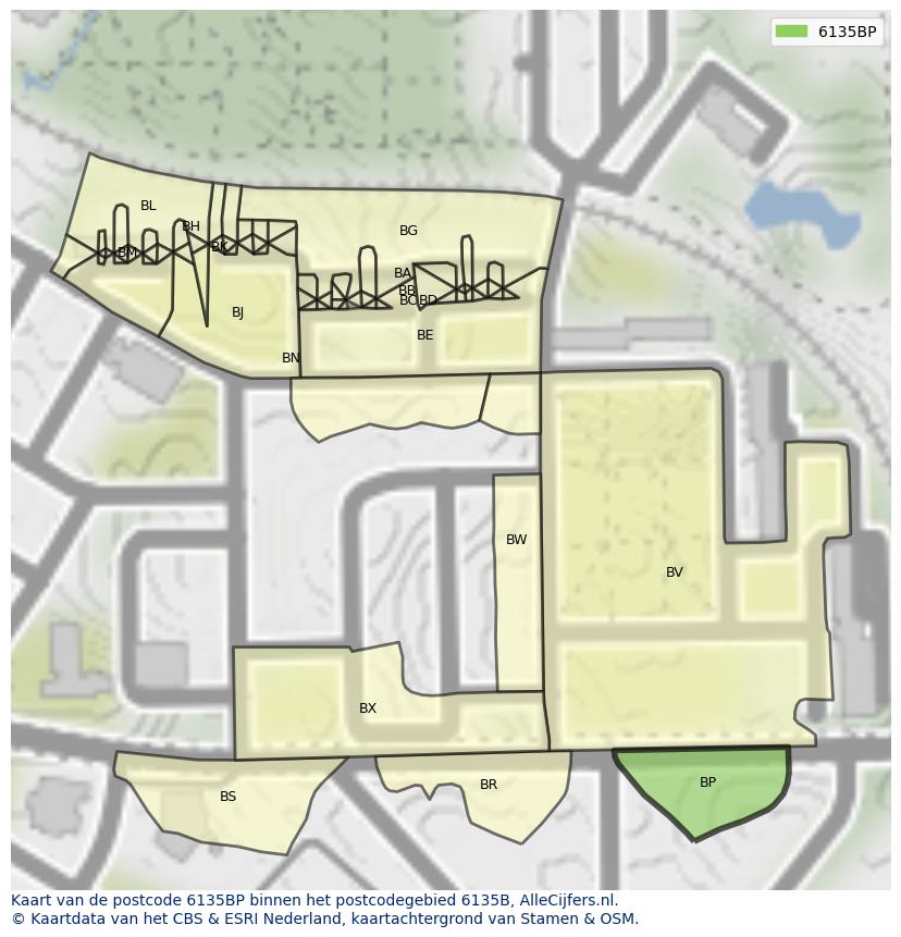 Afbeelding van het postcodegebied 6135 BP op de kaart.