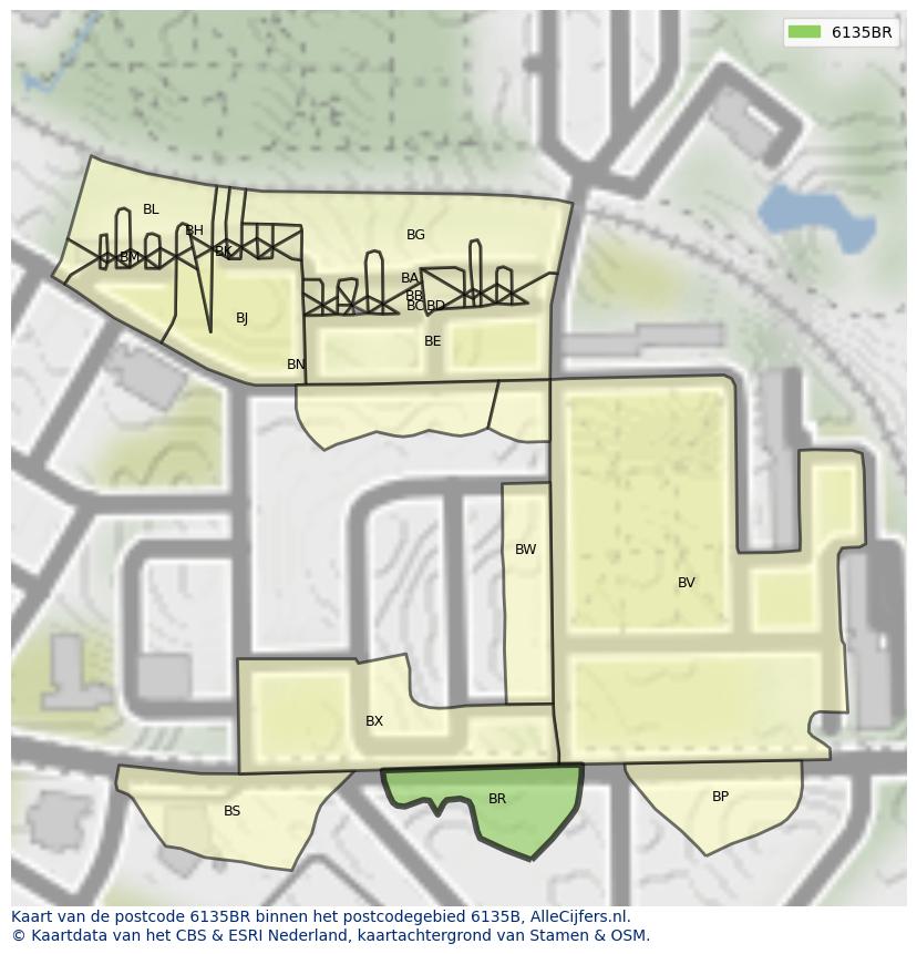 Afbeelding van het postcodegebied 6135 BR op de kaart.