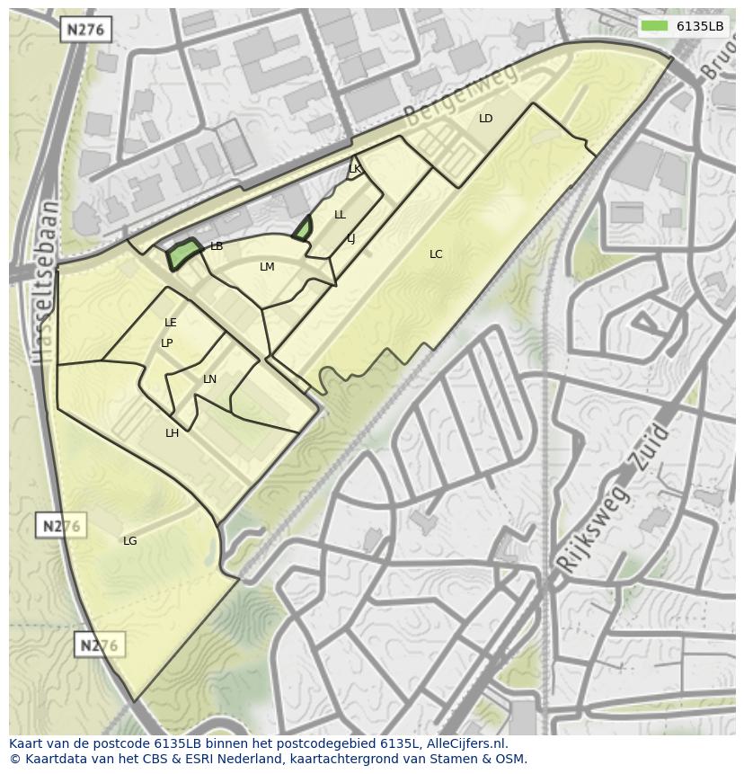 Afbeelding van het postcodegebied 6135 LB op de kaart.