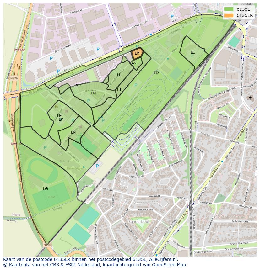 Afbeelding van het postcodegebied 6135 LR op de kaart.