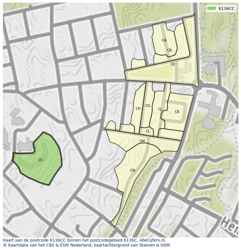 Afbeelding van het postcodegebied 6136 CC op de kaart.