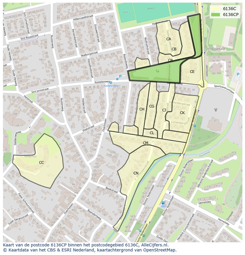 Afbeelding van het postcodegebied 6136 CP op de kaart.