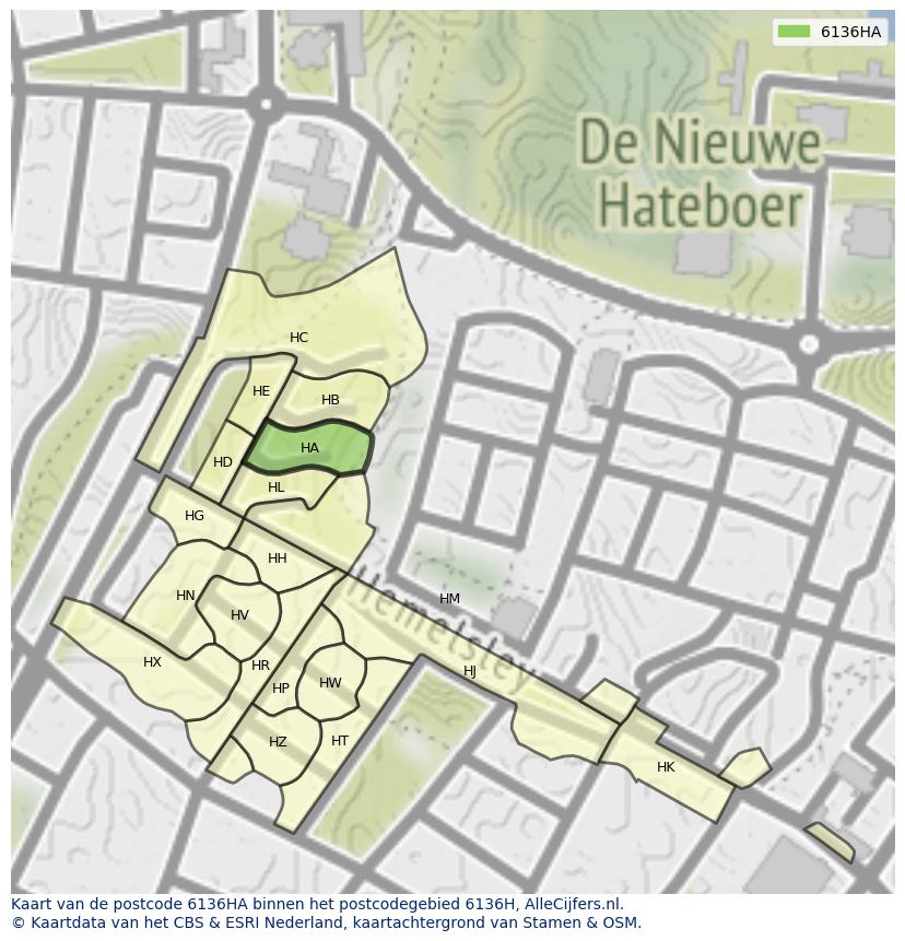 Afbeelding van het postcodegebied 6136 HA op de kaart.