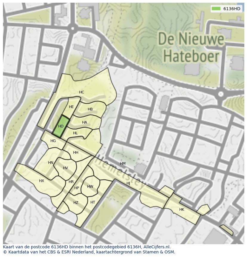 Afbeelding van het postcodegebied 6136 HD op de kaart.
