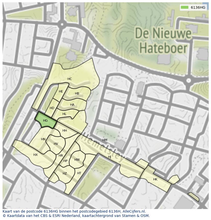 Afbeelding van het postcodegebied 6136 HG op de kaart.