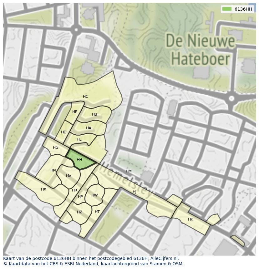 Afbeelding van het postcodegebied 6136 HH op de kaart.