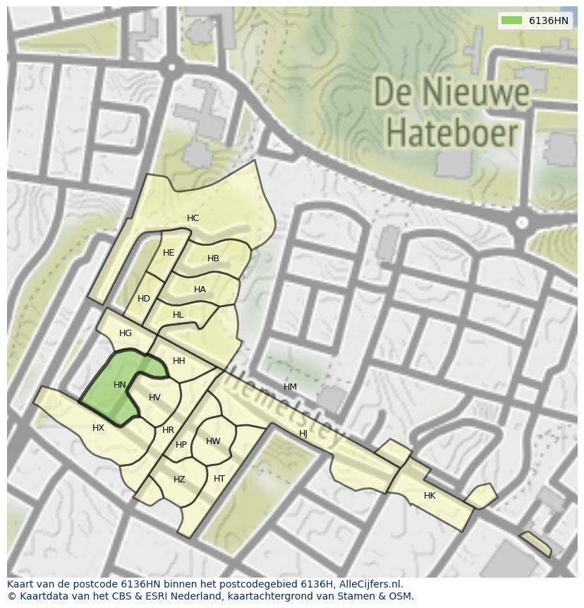Afbeelding van het postcodegebied 6136 HN op de kaart.