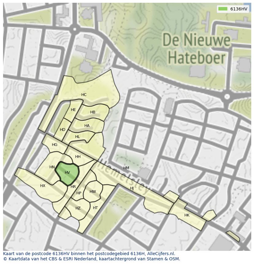 Afbeelding van het postcodegebied 6136 HV op de kaart.