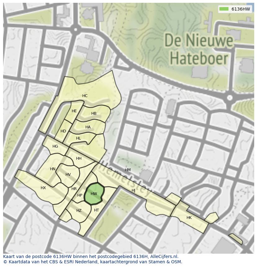 Afbeelding van het postcodegebied 6136 HW op de kaart.