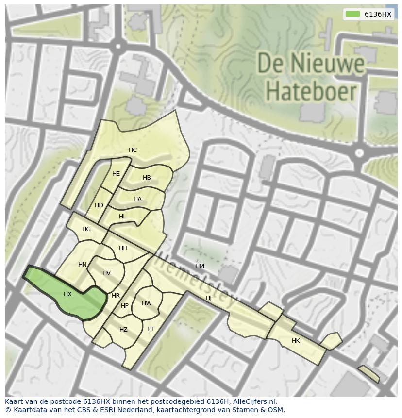 Afbeelding van het postcodegebied 6136 HX op de kaart.