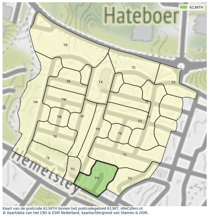 Afbeelding van het postcodegebied 6136 TH op de kaart.