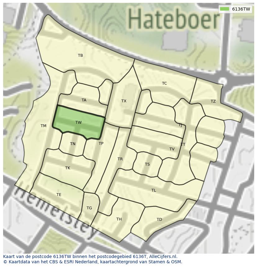 Afbeelding van het postcodegebied 6136 TW op de kaart.