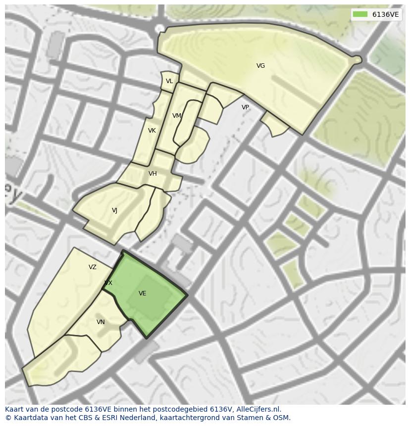 Afbeelding van het postcodegebied 6136 VE op de kaart.