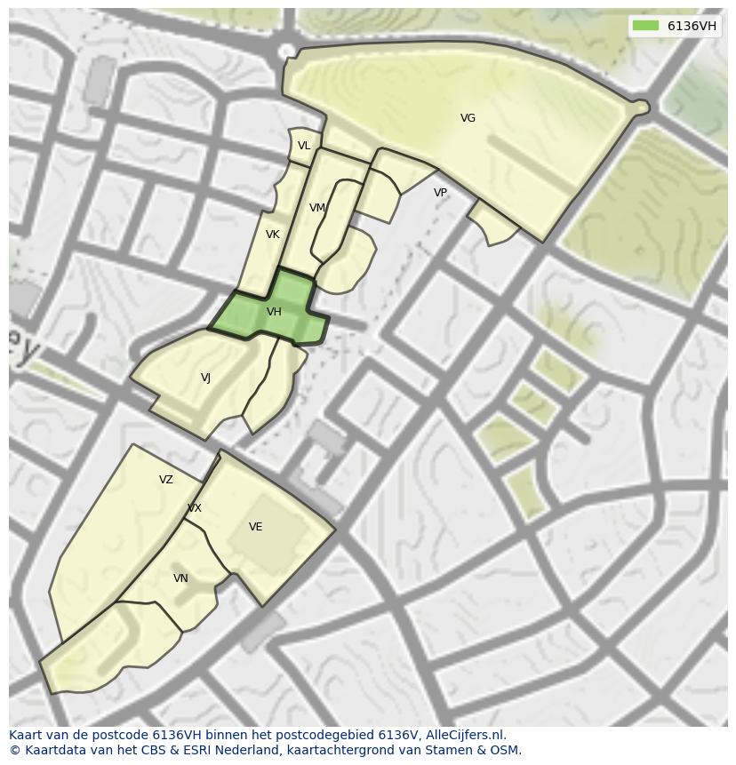 Afbeelding van het postcodegebied 6136 VH op de kaart.
