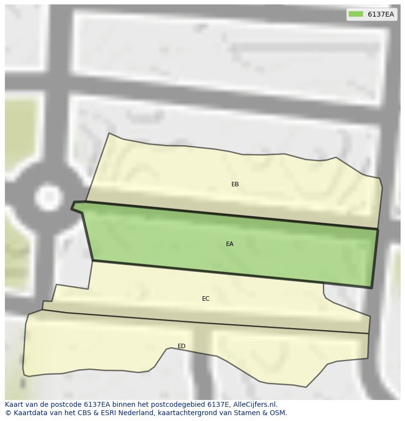 Afbeelding van het postcodegebied 6137 EA op de kaart.