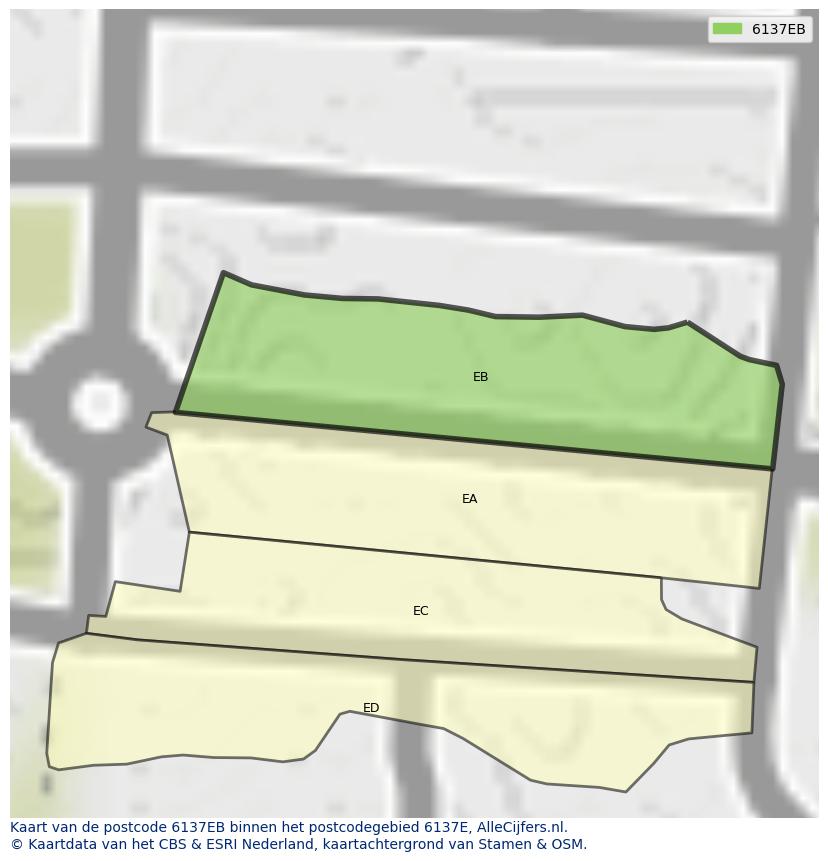 Afbeelding van het postcodegebied 6137 EB op de kaart.