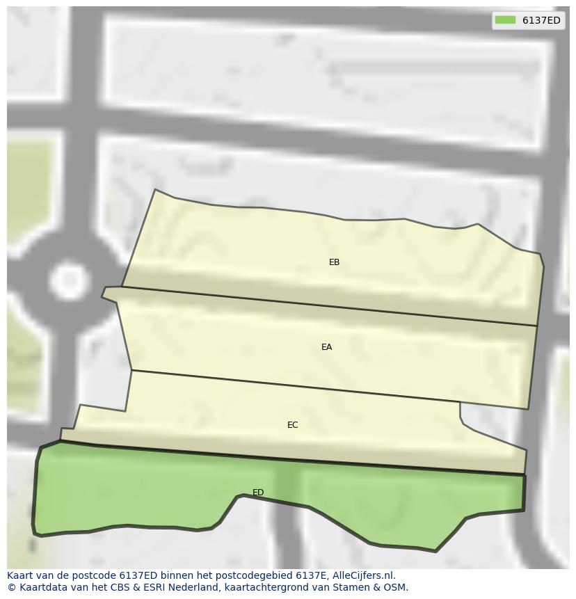 Afbeelding van het postcodegebied 6137 ED op de kaart.