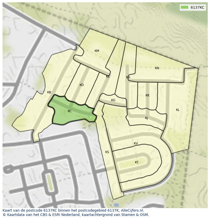 Afbeelding van het postcodegebied 6137 KC op de kaart.