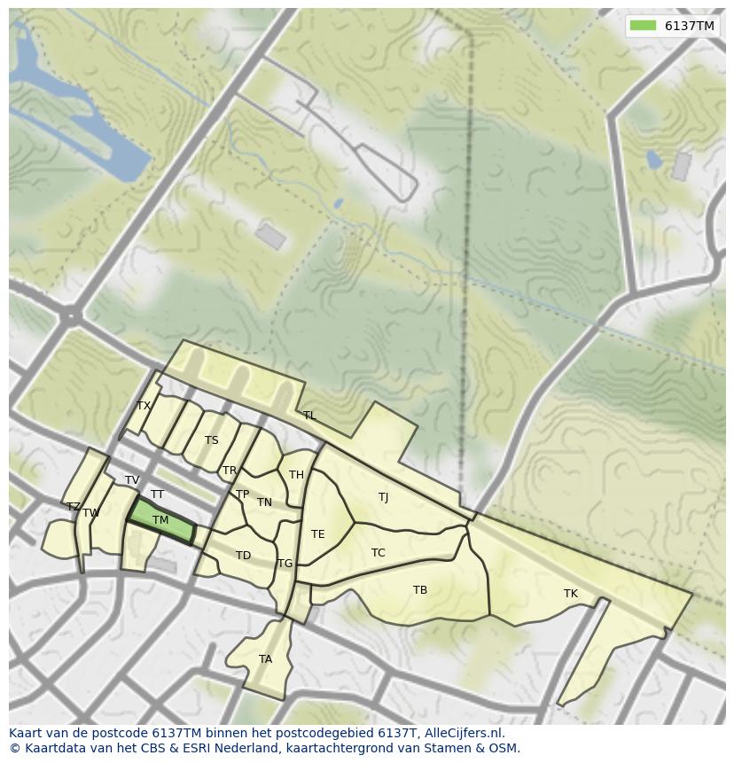 Afbeelding van het postcodegebied 6137 TM op de kaart.