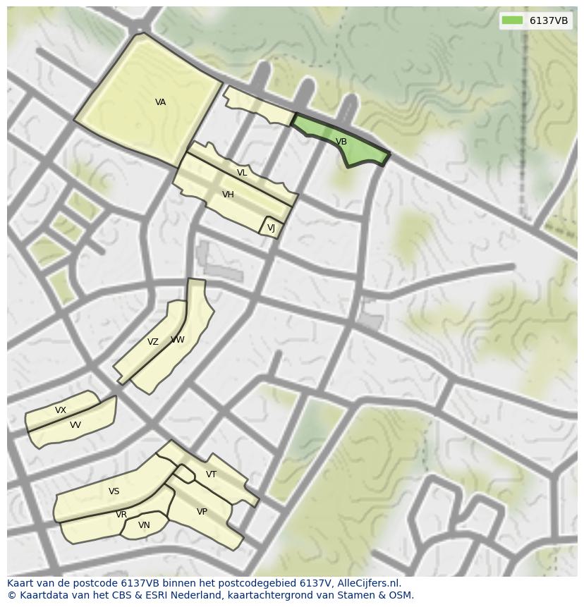 Afbeelding van het postcodegebied 6137 VB op de kaart.