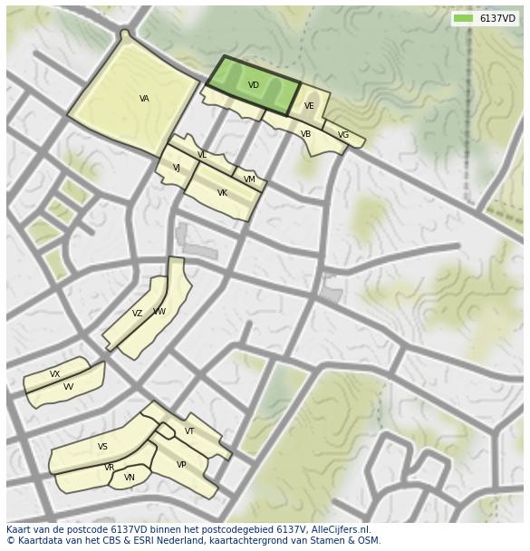 Afbeelding van het postcodegebied 6137 VD op de kaart.