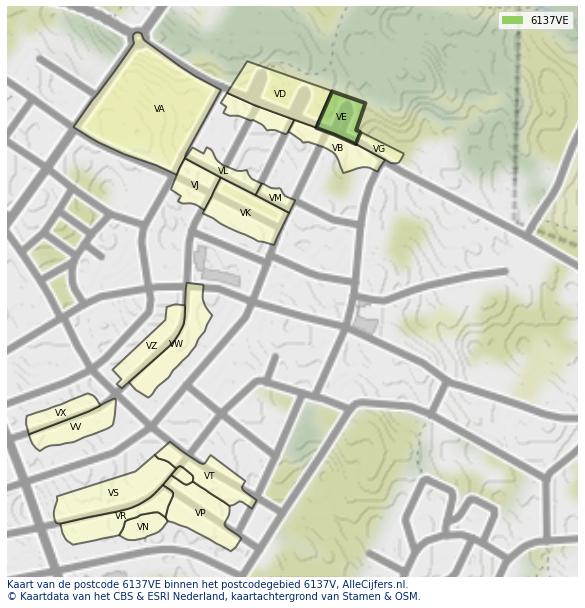 Afbeelding van het postcodegebied 6137 VE op de kaart.