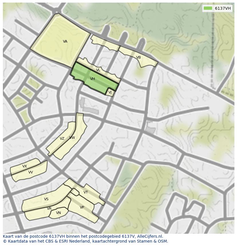 Afbeelding van het postcodegebied 6137 VH op de kaart.