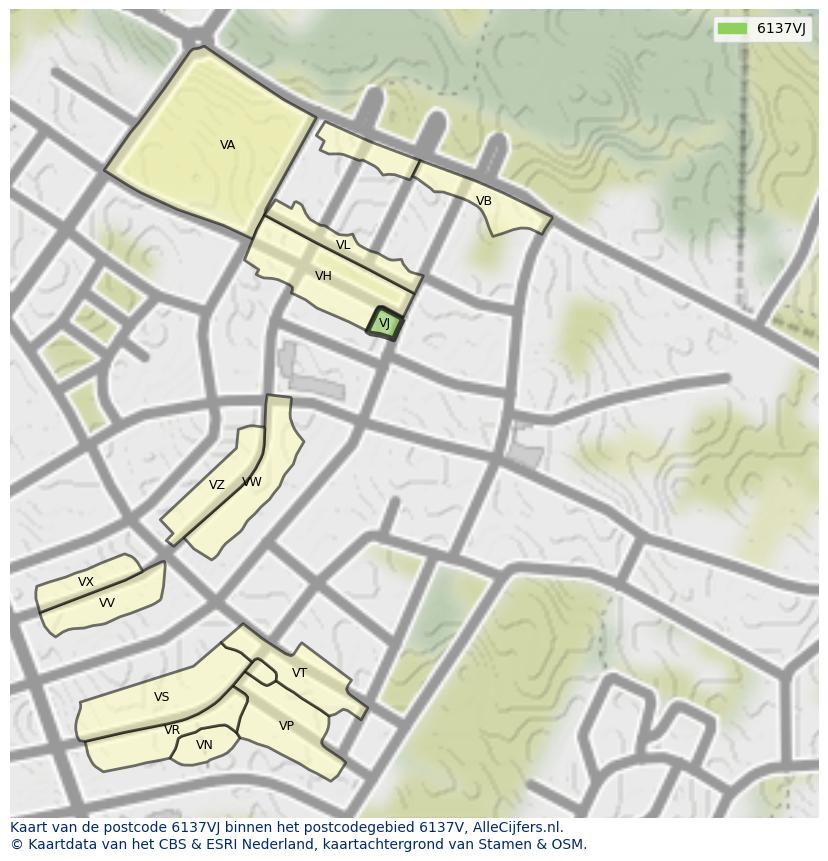 Afbeelding van het postcodegebied 6137 VJ op de kaart.