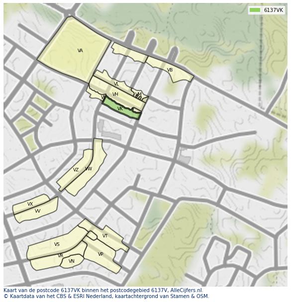 Afbeelding van het postcodegebied 6137 VK op de kaart.