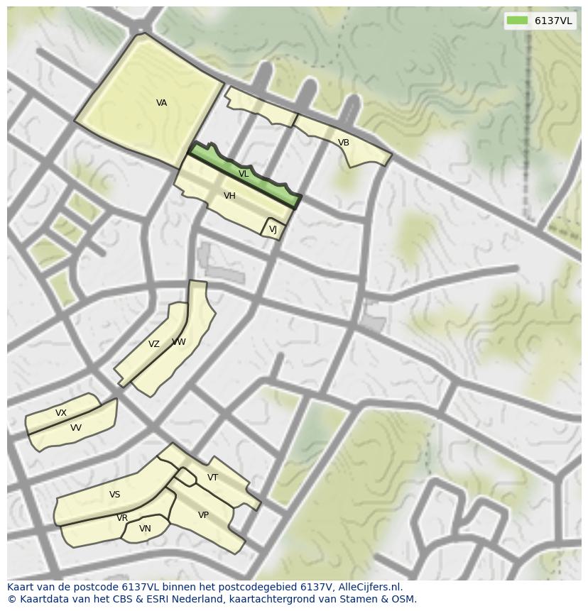 Afbeelding van het postcodegebied 6137 VL op de kaart.