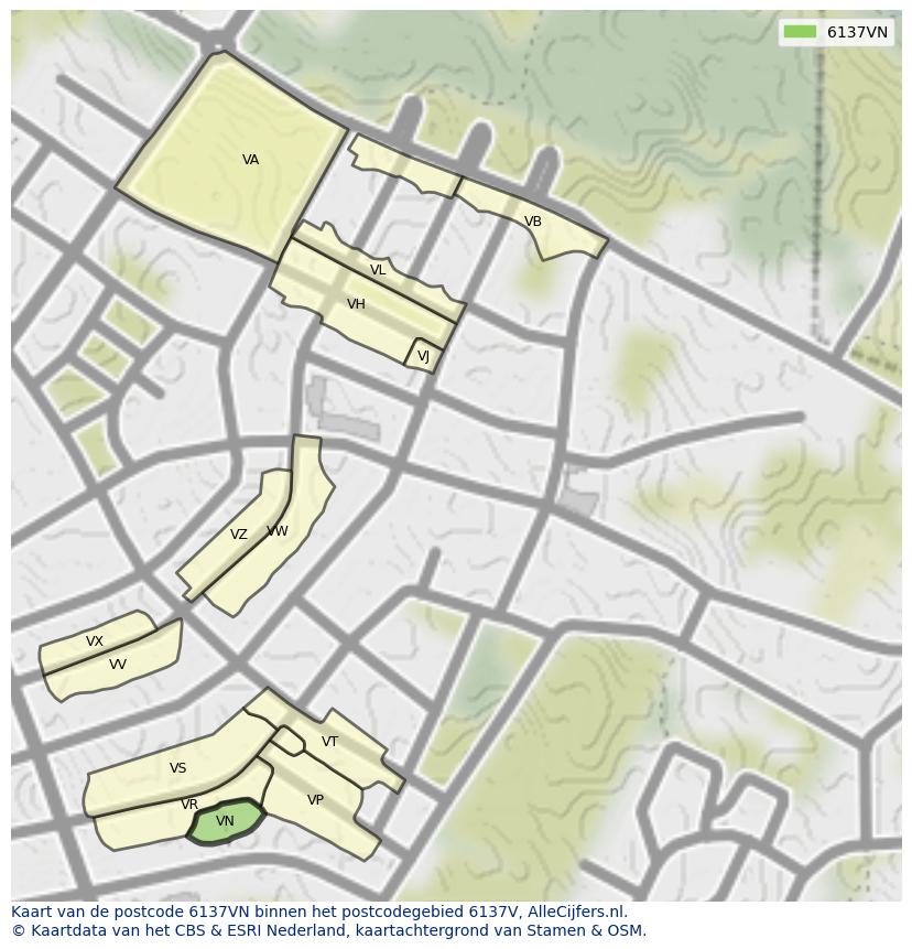Afbeelding van het postcodegebied 6137 VN op de kaart.