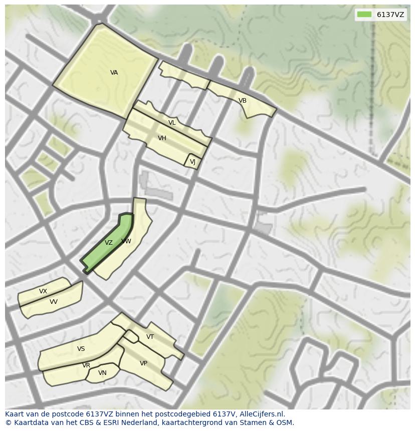 Afbeelding van het postcodegebied 6137 VZ op de kaart.