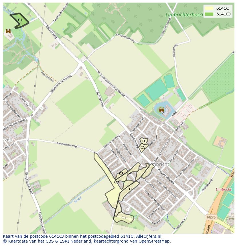 Afbeelding van het postcodegebied 6141 CJ op de kaart.