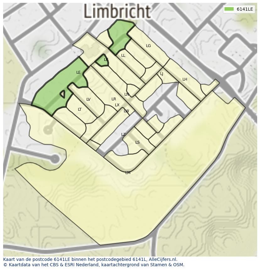 Afbeelding van het postcodegebied 6141 LE op de kaart.