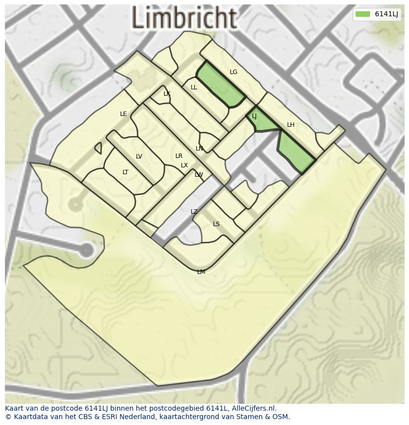 Afbeelding van het postcodegebied 6141 LJ op de kaart.