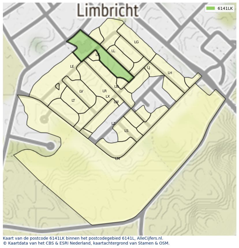 Afbeelding van het postcodegebied 6141 LK op de kaart.