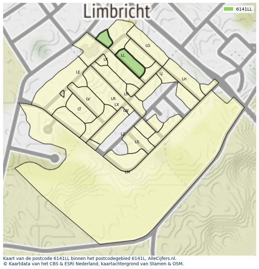 Afbeelding van het postcodegebied 6141 LL op de kaart.