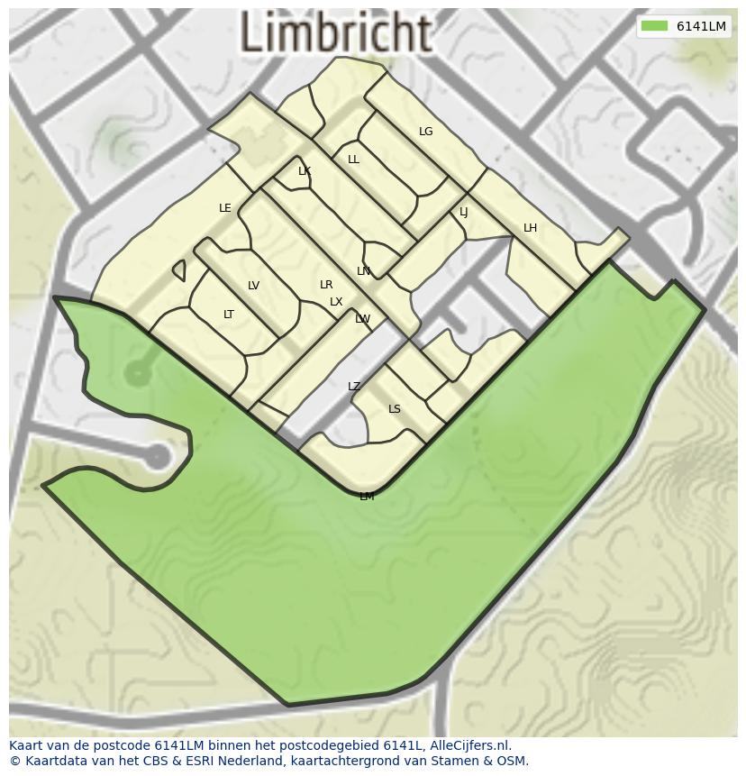 Afbeelding van het postcodegebied 6141 LM op de kaart.