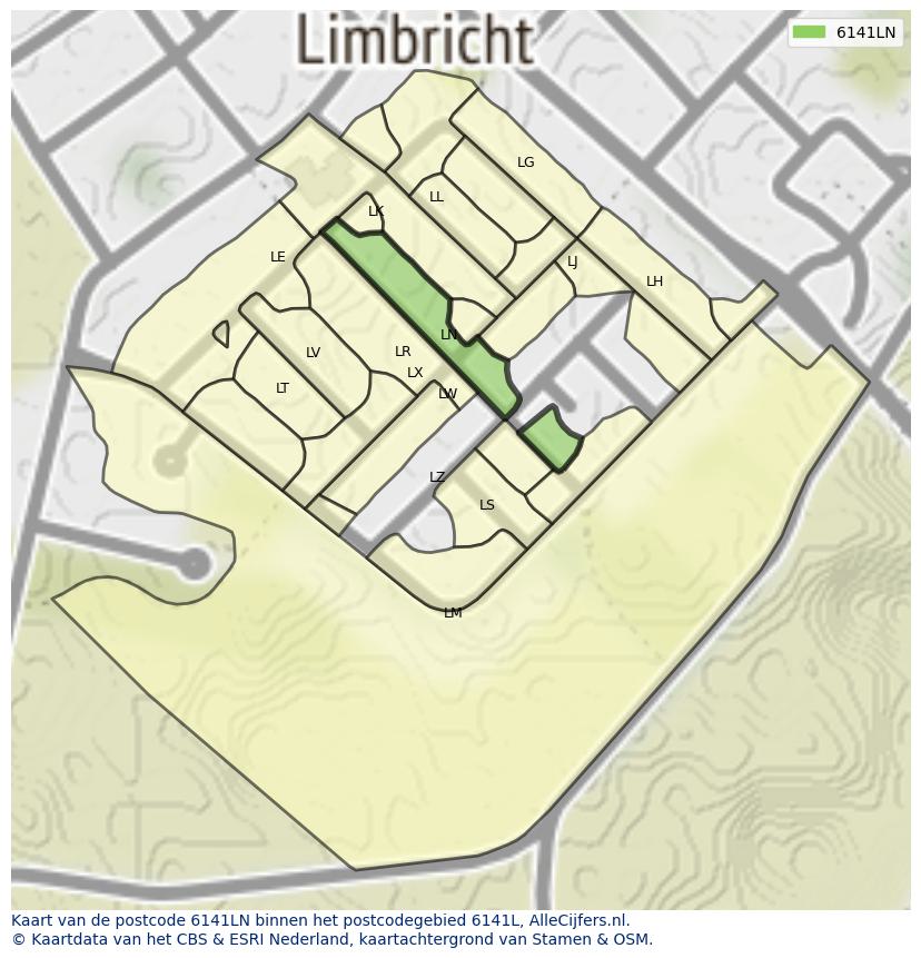 Afbeelding van het postcodegebied 6141 LN op de kaart.